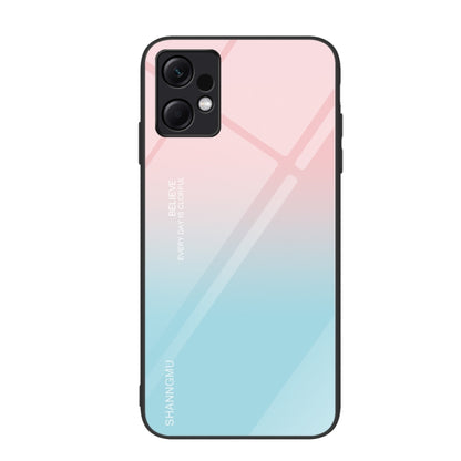 Glass phone case with pink-to-blue gradient and diagonal line pattern
