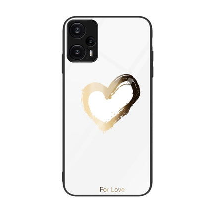Glass phone case with white background, gold heart brush stroke, and “For Love”