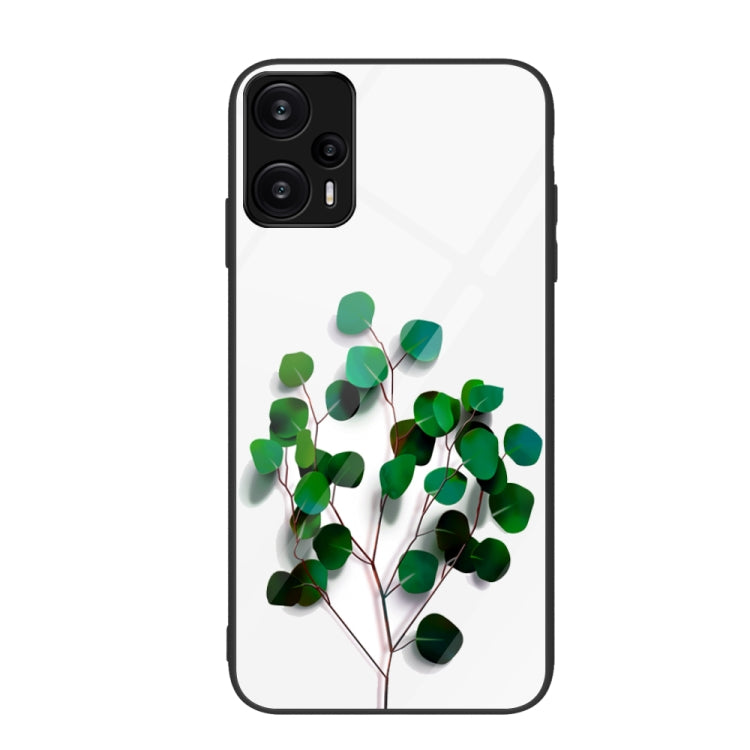Glass phone case with white background and green leafy branch design