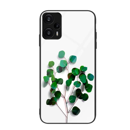 Glass phone case with white background and green leafy branch design