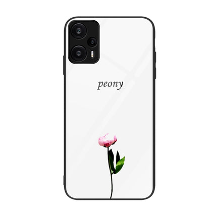 Peony flower painted glass phone case with black camera cutouts.