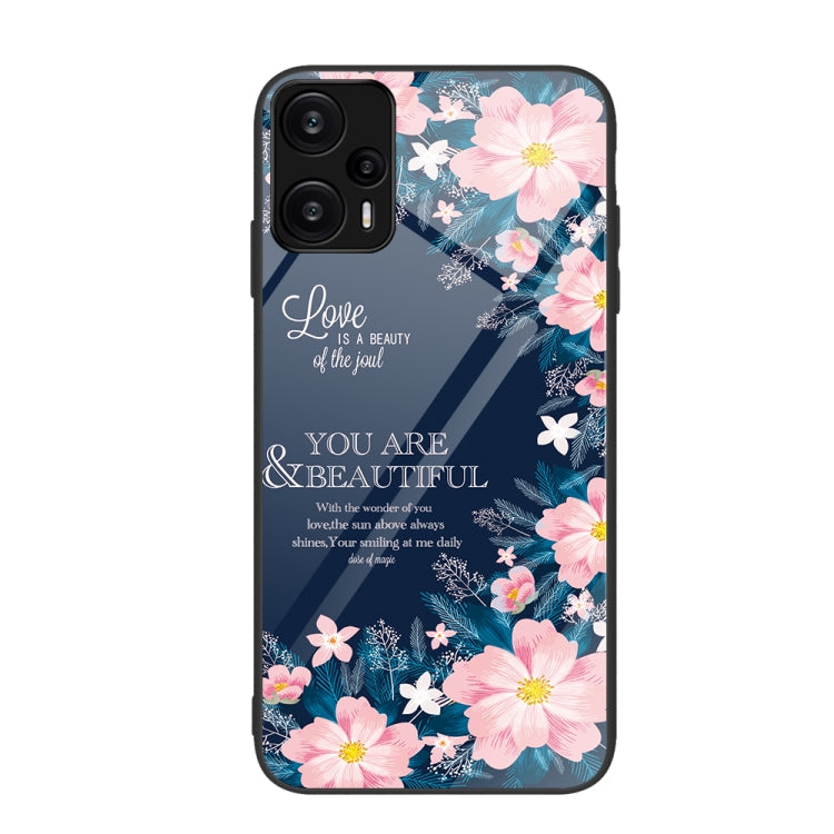 Pink floral garden with 'YOU ARE BEAUTIFUL' painted glass phone case.