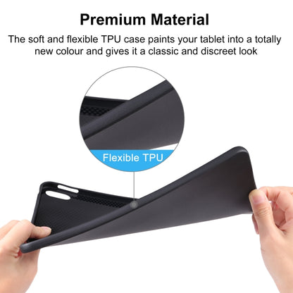 Black flexible TPU tablet case with textured inner back and side opening