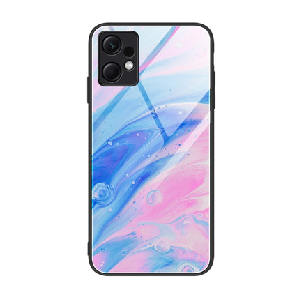Glass protective phone case with pastel blue and pink marble wave pattern