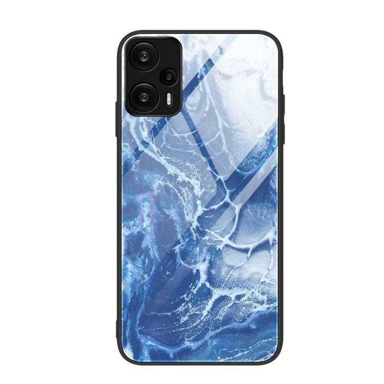 Blue marble pattern glass protective phone case with camera cutouts