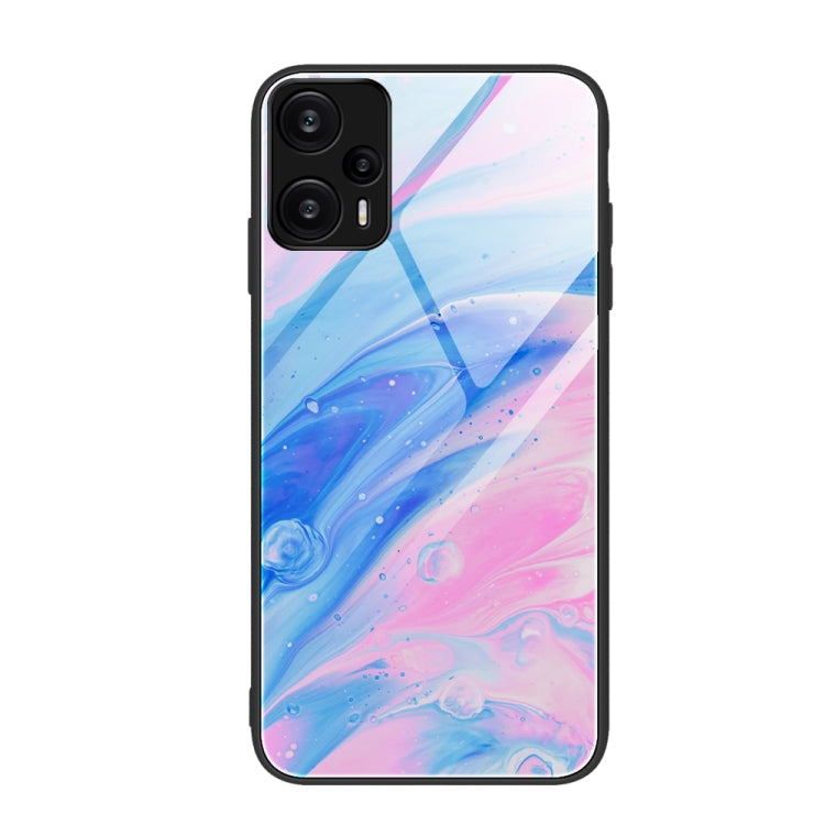 Pink and blue marble pattern glass protective phone case with camera cutouts