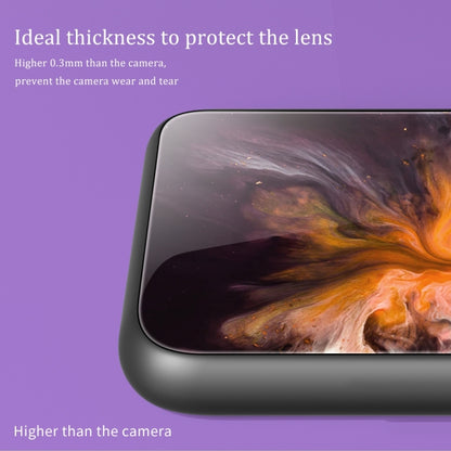 Black-edge glass phone case corner with marble swirl design for lens protection