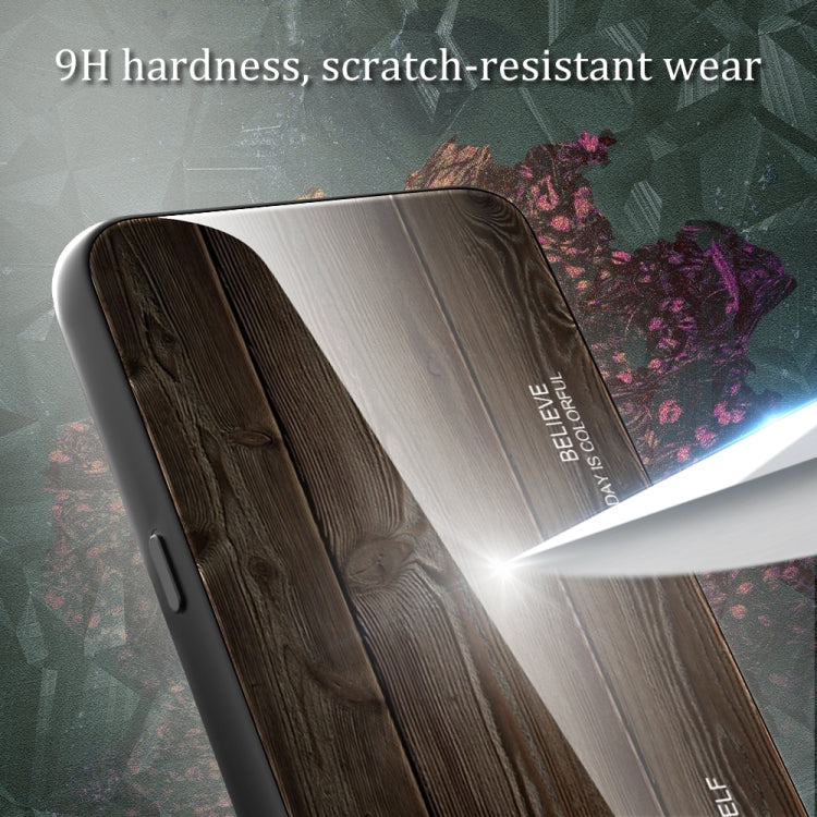 Dark wood grain TPU phone case with camera cutout and black edges