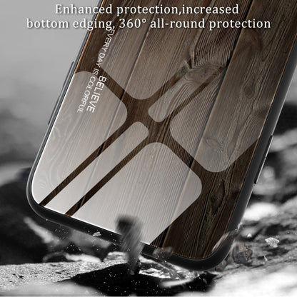 Dark wood grain TPU phone case with raised edges and camera cutout