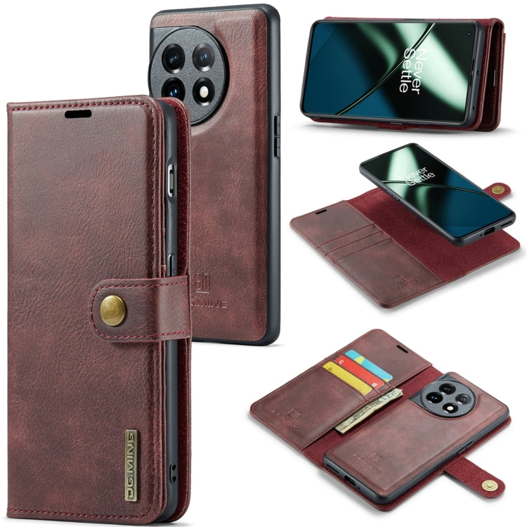 Burgundy detachable magnetic leather phone case with card slots and folio cover