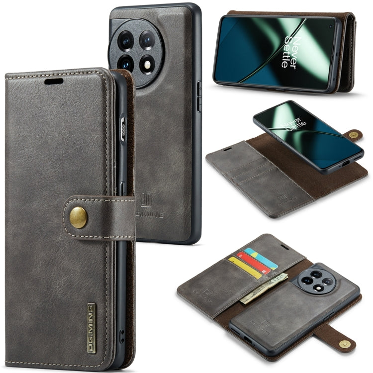 Dark gray detachable magnetic leather phone case with card slots and folio cover