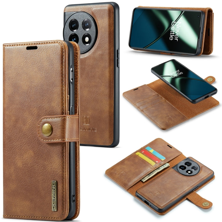 Light brown detachable magnetic leather phone case with card slots and folio cover