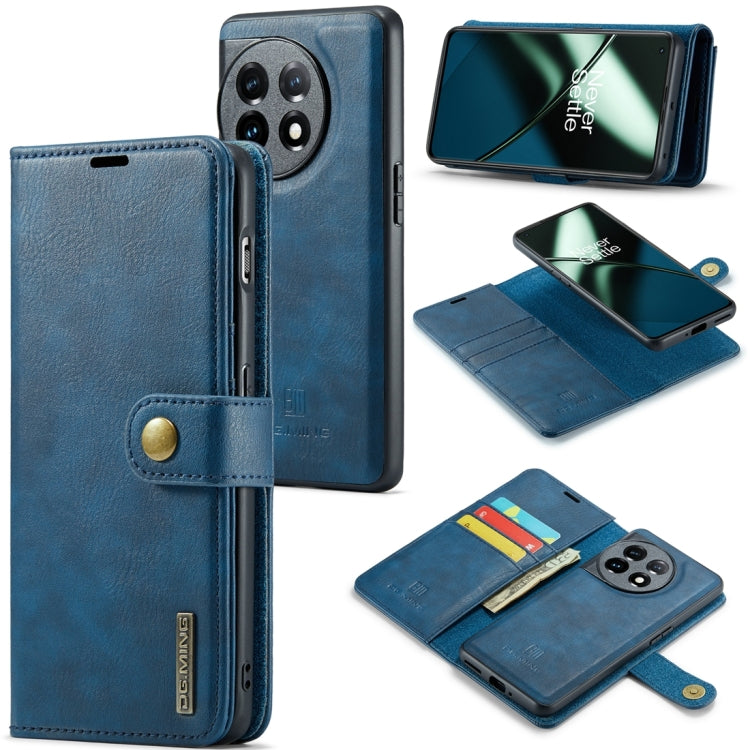 Blue crazy horse texture detachable magnetic leather phone case with card slots
