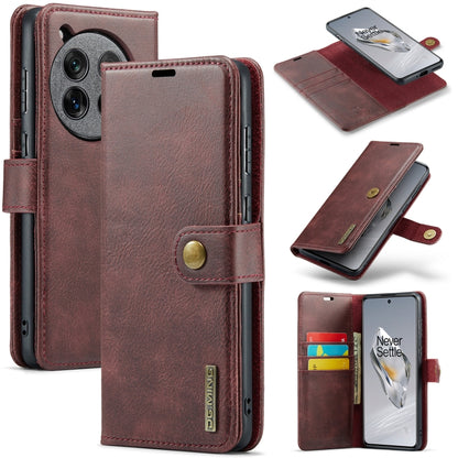 Brown detachable magnetic leather phone case with card slots and folio cover