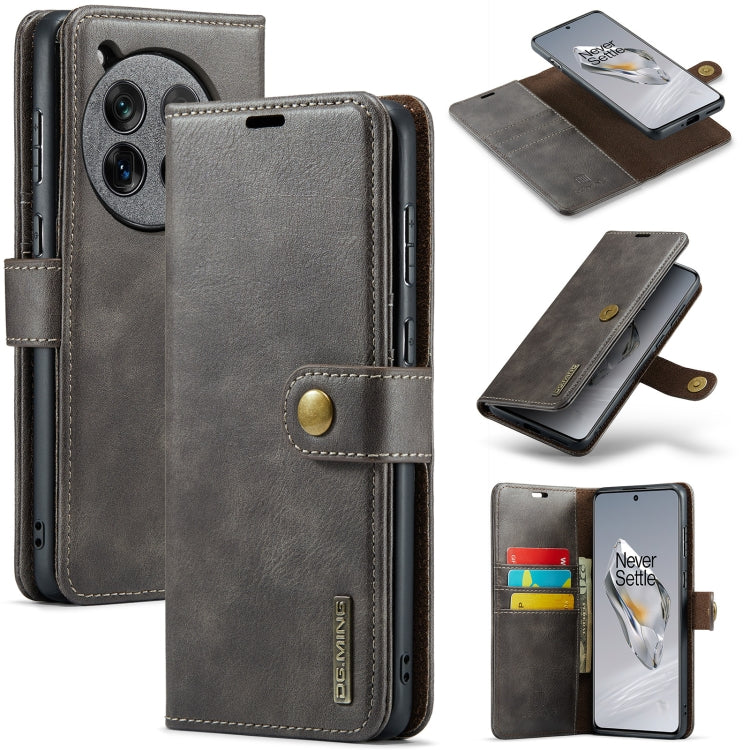 Gray detachable magnetic leather phone case with card slots and folio cover