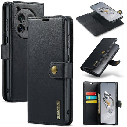 Black detachable magnetic leather phone case with card slots and folio cover