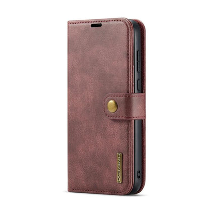 Detachable leather phone case with magnetic strap, red-brown crazy horse texture