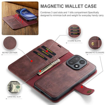 Crazy horse leather magnetic wallet case, card slots and magnetic closure, red-brown
