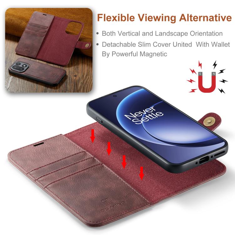 Crazy horse leather magnetic wallet case with foldable viewing cover, red-brown