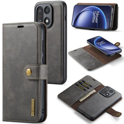 Detachable magnetic leather wallet case with card slots, grey crazy horse texture