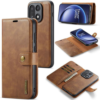 Detachable magnetic leather wallet case with card slots, brown crazy horse texture