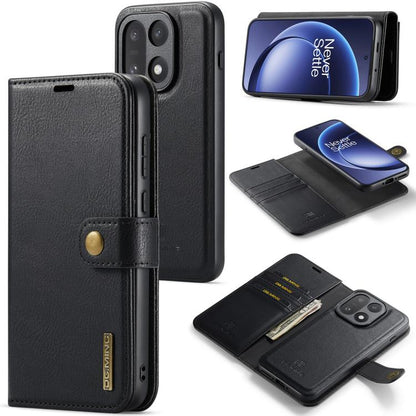 Detachable magnetic leather wallet case with card slots, black crazy horse texture