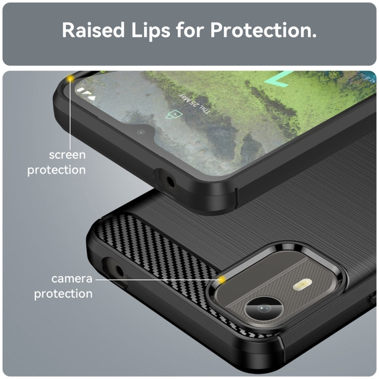 Brushed carbon fiber TPU phone case, black, raised screen and camera lip protection
