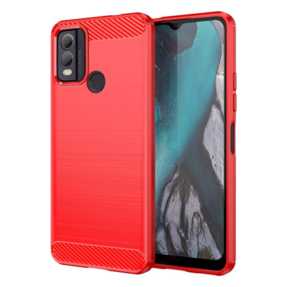 Red brushed texture TPU phone case with carbon-fiber pattern back and protected ports