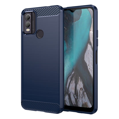 Blue brushed texture TPU phone case with carbon-fiber style back and camera cutout