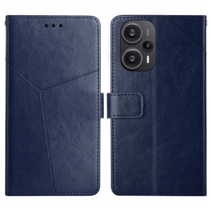 Blue Y-pattern flip leather phone case with card holder; front and back views.