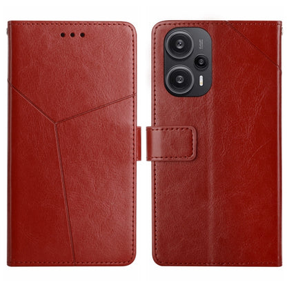 Red Y-pattern flip leather phone case with card holder; front and back views.