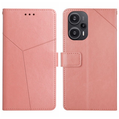 Pink Y-pattern flip leather phone case with card holder; front and back views.