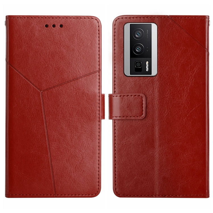 Red Y-pattern flip leather phone case with card holder; back shows camera opening.
