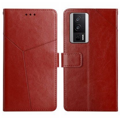 Red Y-pattern flip leather phone case with card holder; back shows camera opening.
