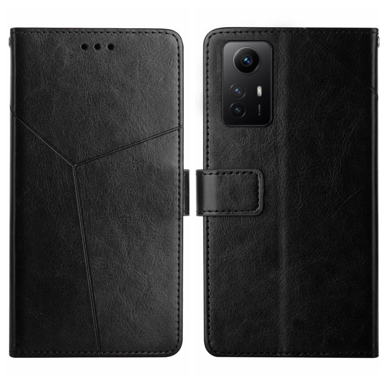 Black Y-pattern flip leather phone case, card slot and camera cutout on back