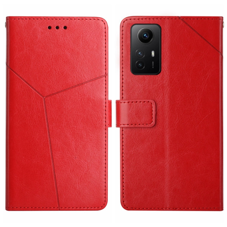 Red Y-pattern flip leather phone case, card slot and camera cutout on back