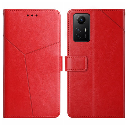 Red Y-pattern flip leather phone case, card slot and camera cutout on back