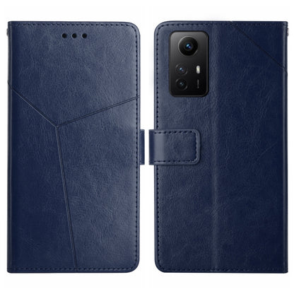 Blue Y-pattern flip leather phone case, card slot and camera cutout on back
