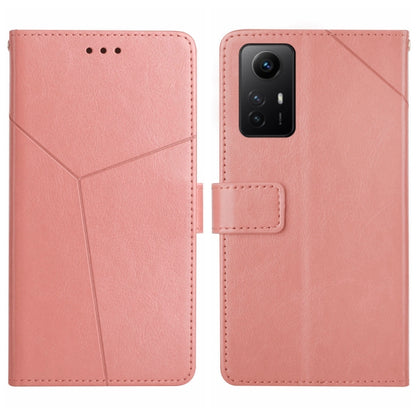 Pink Y-pattern flip leather phone case with card slot and camera cutout on back