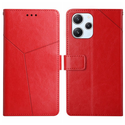 Red Y-pattern flip leather phone case with card holder and triple camera cutout