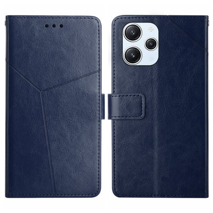 Navy blue Y-pattern flip leather phone case with card holder and triple camera cutout