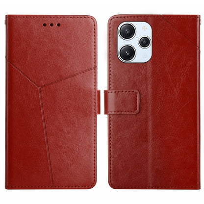 Red Y-pattern flip leather phone case with card holder and triple camera cutout