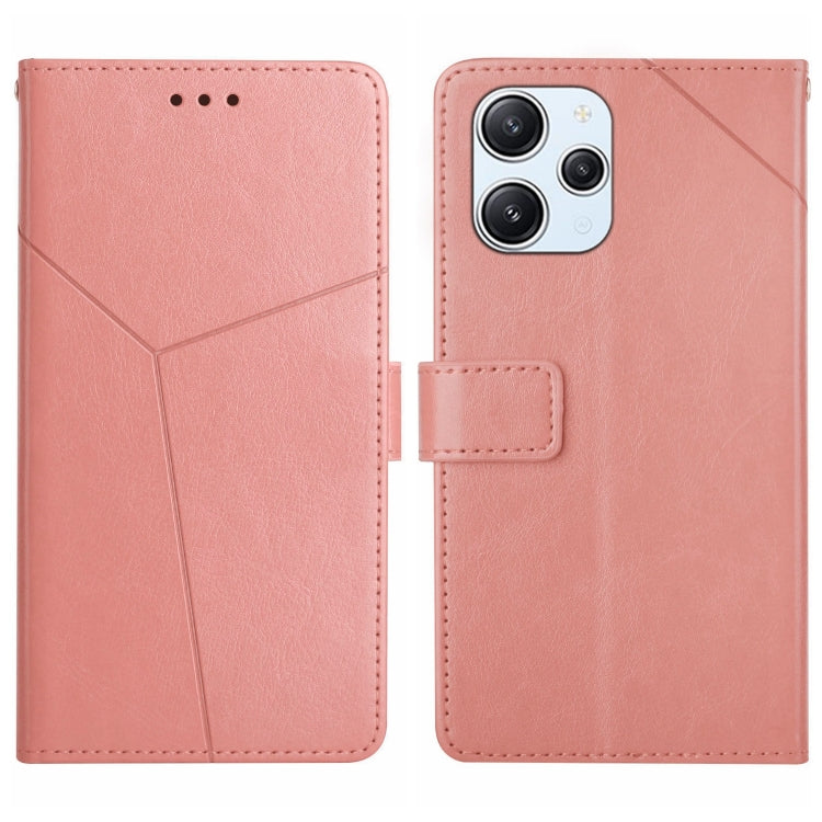 Y-pattern flip leather phone case in pink, showing front and back with camera cutouts