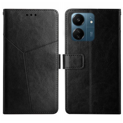Black Y-pattern flip leather phone case with card holder and camera opening
