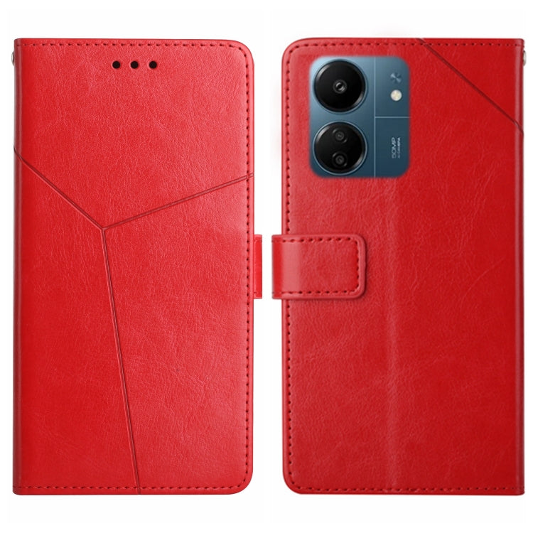 Red Y-pattern flip leather phone case with card holder and side button cutout