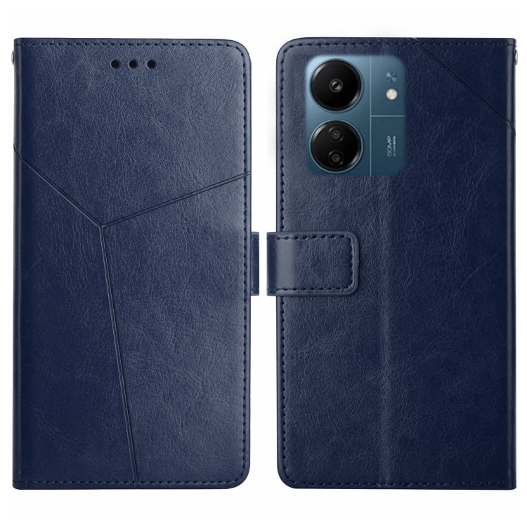 Blue Y-pattern flip leather phone case with card holder and camera cutout