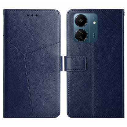 Blue Y-pattern flip leather phone case with card holder and camera cutout
