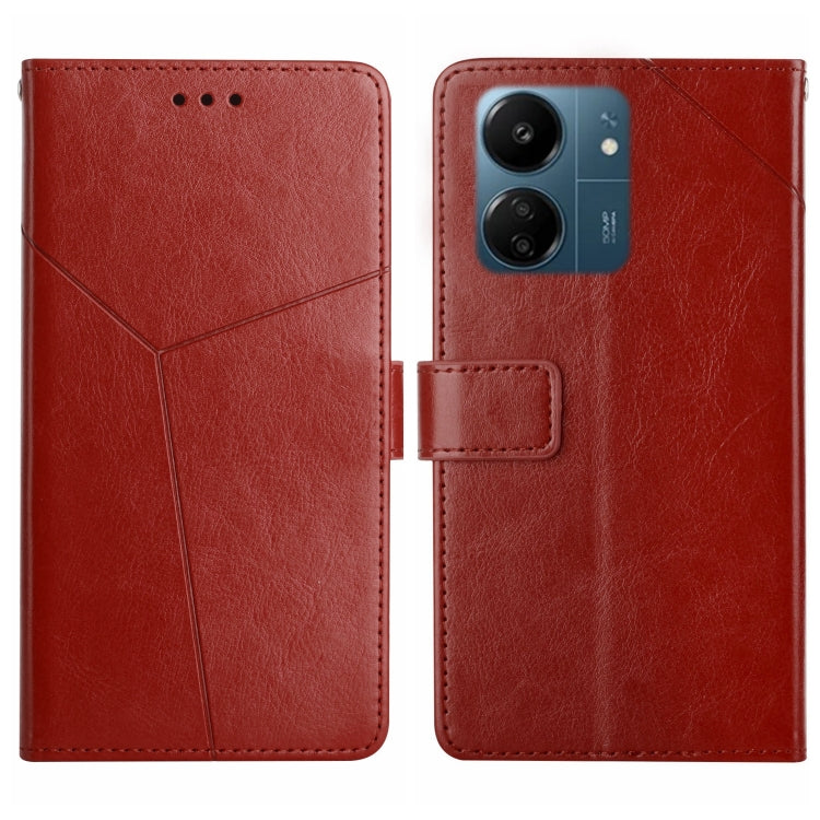 Brown-red Y-pattern flip leather phone case with card holder and camera opening