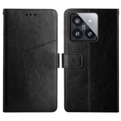 Black Y-pattern flip leather phone case with camera cutout and card slot