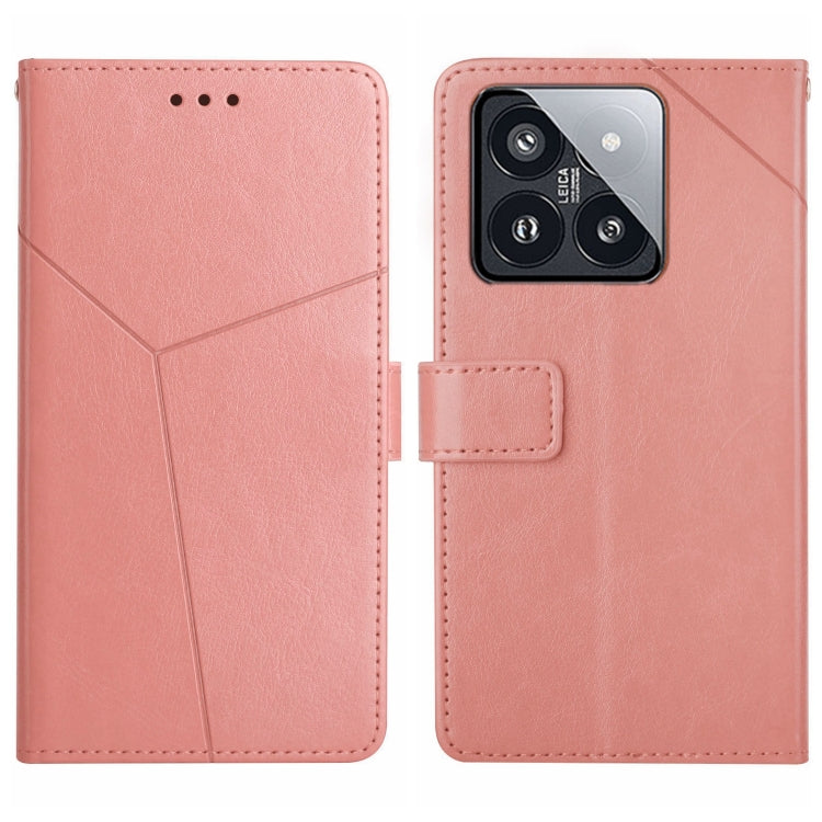Pink Y-pattern flip leather phone case with card holder and side cutout